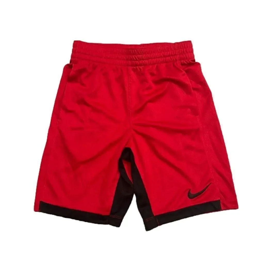 Nike Boys athletic dri-fit shorts red/black with pockets and cinch waist - M